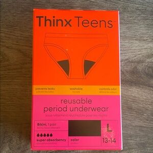 Thinx Teens Black Reusable Period Underwear - Large 13-4  Black
